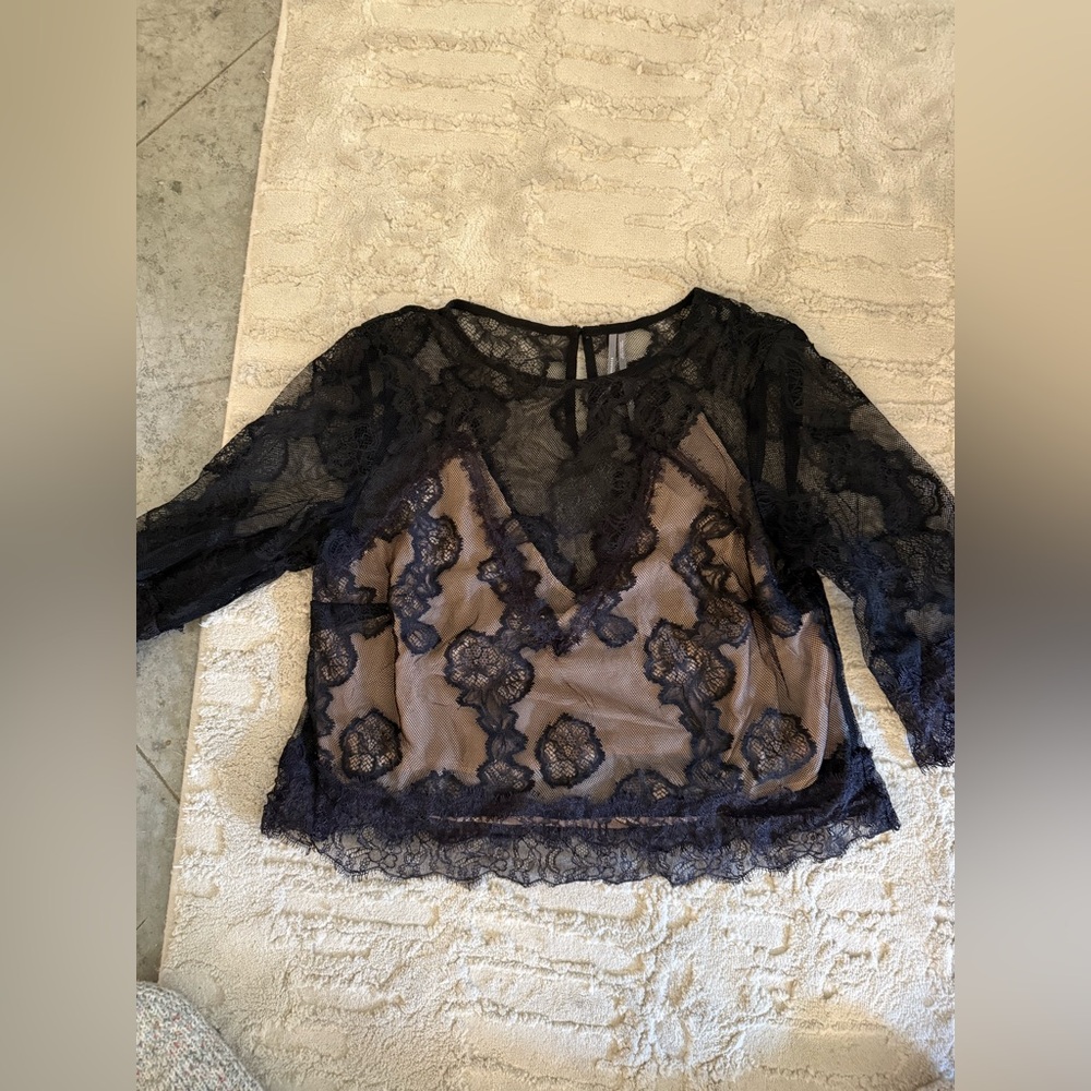 Black Lace Overlay Blouse